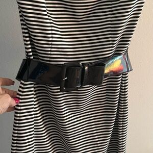 White House Black Market Striped Midi Dress with Black Belt